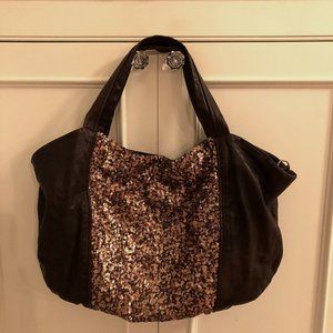 Banana Republic Brown  / Gold Leather Sequin Tote shoulder Bag